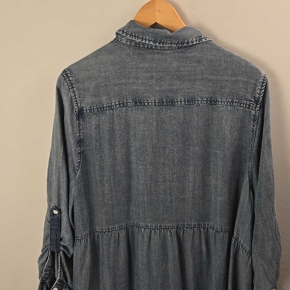 Velvet Heart Long Sleeve Denim Button Down Tiered Dress 1X Country Boho Western - Picture 6 of 11